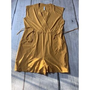 Athleta Romper Women Medium Mustard Yellow Sleeveless V-Neck Drawstring Pockets